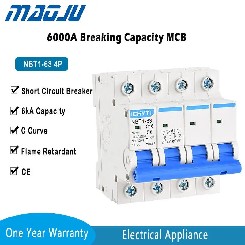 

4P MCB Circuit Breaker 6-63A AC 220V 6000A C Curve Breaking Capacity Short Circuit Protection Electrical Tools Air Switch