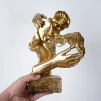 vilead 1pcs resin golden kissing couple figurine for interior abstract lover statue home living room desk decorative decor