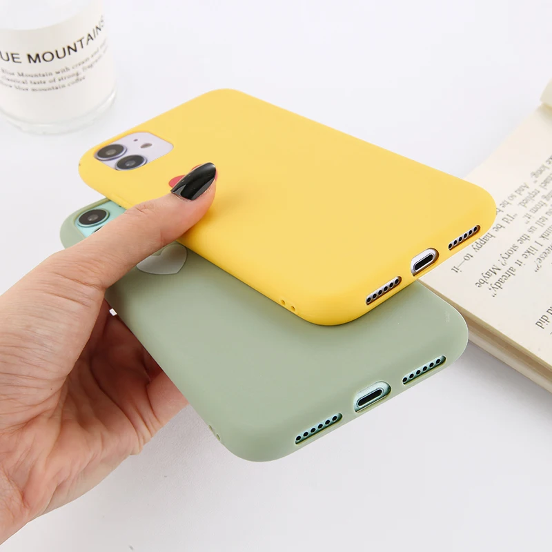 

Simple Solid Color Love Heart Couples Phone Case For iPhone 12 Pro Mini 11 Pro Max X XR XS Max 7 8 Plus SE 2020 Soft TPU Cover