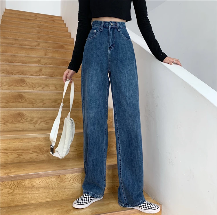 Женские брюки новинка 2021 корейские свободные стройнящие прямые джинсы в стиле