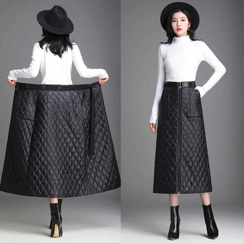 Юбка трапециевидная Женская на молнии с завышенной талией зимняя размера плюс |