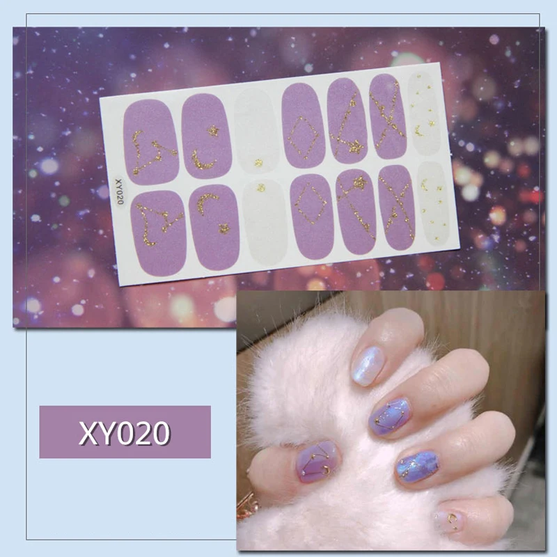 XY020 Lamemoria, 14 типсов/листов, красивые наклейки для ногтей, блестящее сердце, обертывания для ногтей, многоцветные наклейки для маникюра - Цвет: XY020