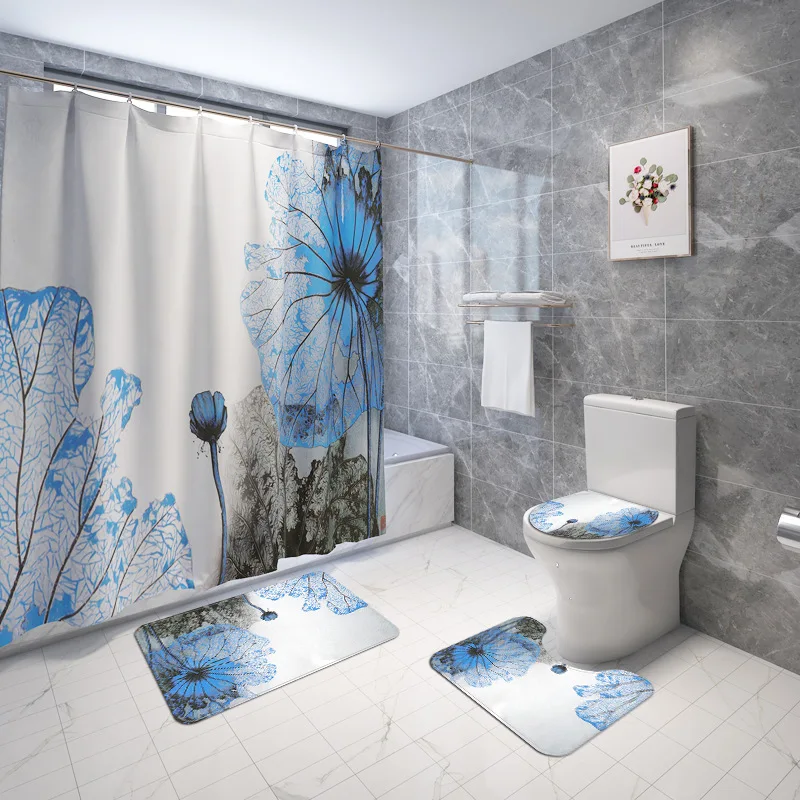 Красивая тканевая занавеска для душа Bipoobee с цветами водонепроницаемая в виде