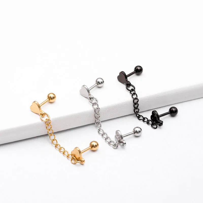 

1 PC Stainless Steel Love Heart Stud Earring Women Fashion Double Hole Earrings Korean Punk Hip Hop Ear Piercing Jewelry