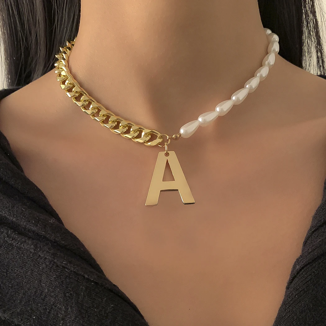 

Imitation Pearl Beads Choker Necklace Asymmetric Gold Color Toggle Clasp Lasso Choker Short Clavicle Necklace Punk Jewelry