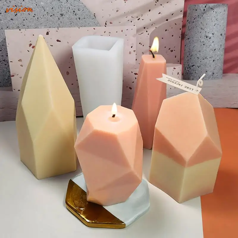 

3D Geometric Stone Shape Candle Mold DIY Resin Epoxy Silicone Aroma Plaster Craft Mould Small Candle Resin Soap Molds Home Decor