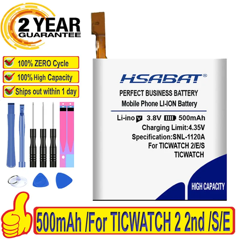 100% Оригинальный аккумулятор HSABAT 500 мАч для TICWATCH 2 2nd Gen E S|Аккумуляторы мобильных