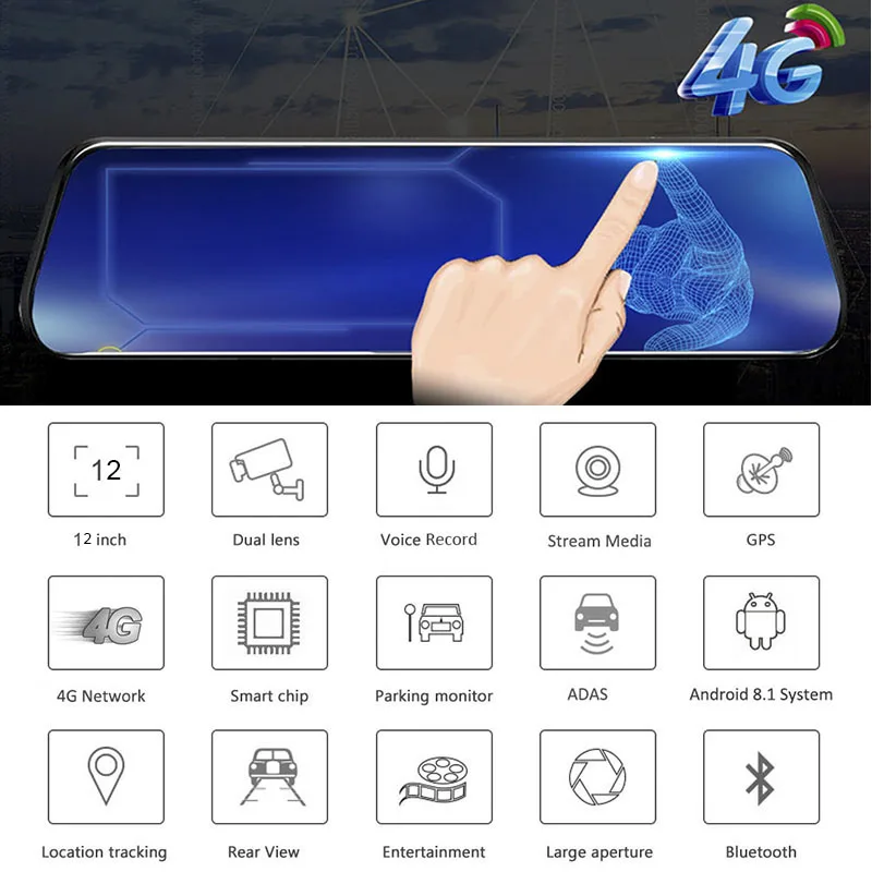 Автомобильный видеорегистратор HGDO 12 дюймов ADAS Android 8 1 потоковые медиа зеркало