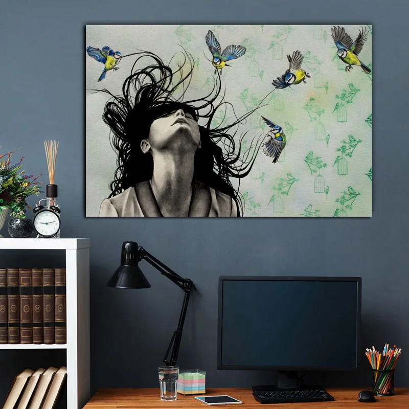 Картина на холсте для девочек и птиц постеры принты картина портрет животное