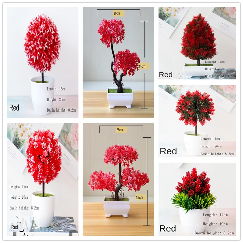 

Artificial Plants Potted Bonsai Red Style Small Tree Plants Fake Flowers Potted Table Ornaments for Garden Party Office Decor