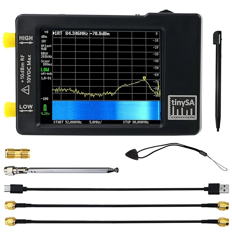 

New Hand held tiny Spectrum analyzer TinySA 2.8" display 100kHz to 960MHz with ESD Protect Version V0.3.1 USD Input Wifi Jammer