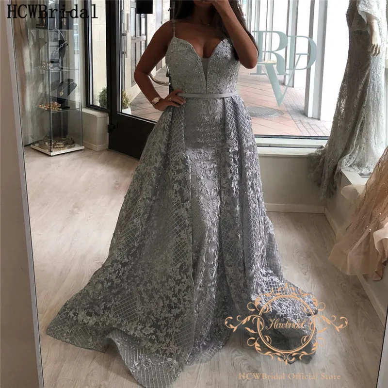 New Design Sliver Lace Evening Dress Detachable Train Sweetheart Pearls Mermaid Long Elegant Formal Dresses For Women Customize | Свадьбы и