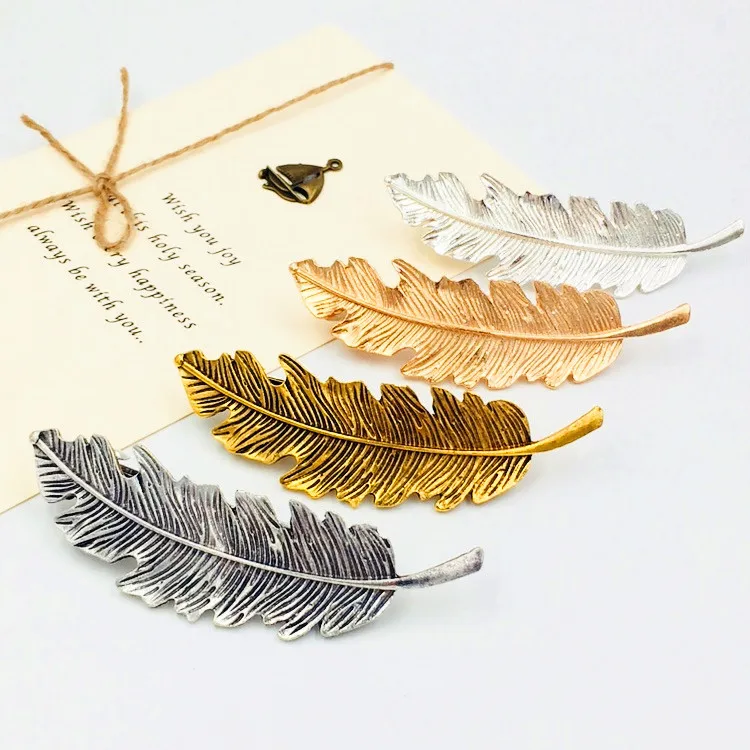 Зажим для волос с металлическими перьями и текстурой листьев|Украшения волос| |