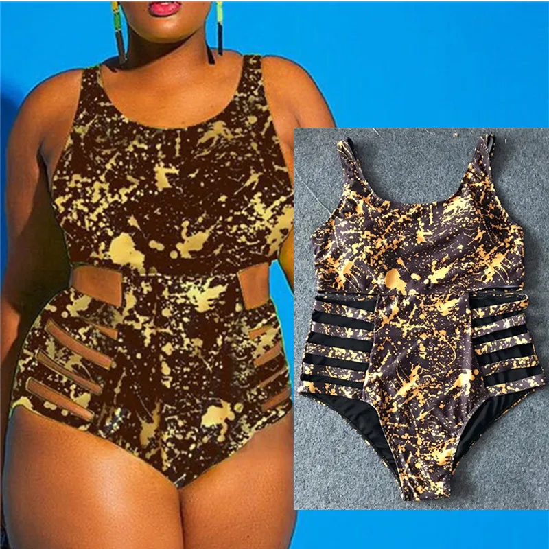 gold print 4XL размера плюс купальник Цельный Монокини для женщин белый большой купальник черный прозрачный купальник пуш-ап большой сплошной цельный костюм - Цвет: gold print