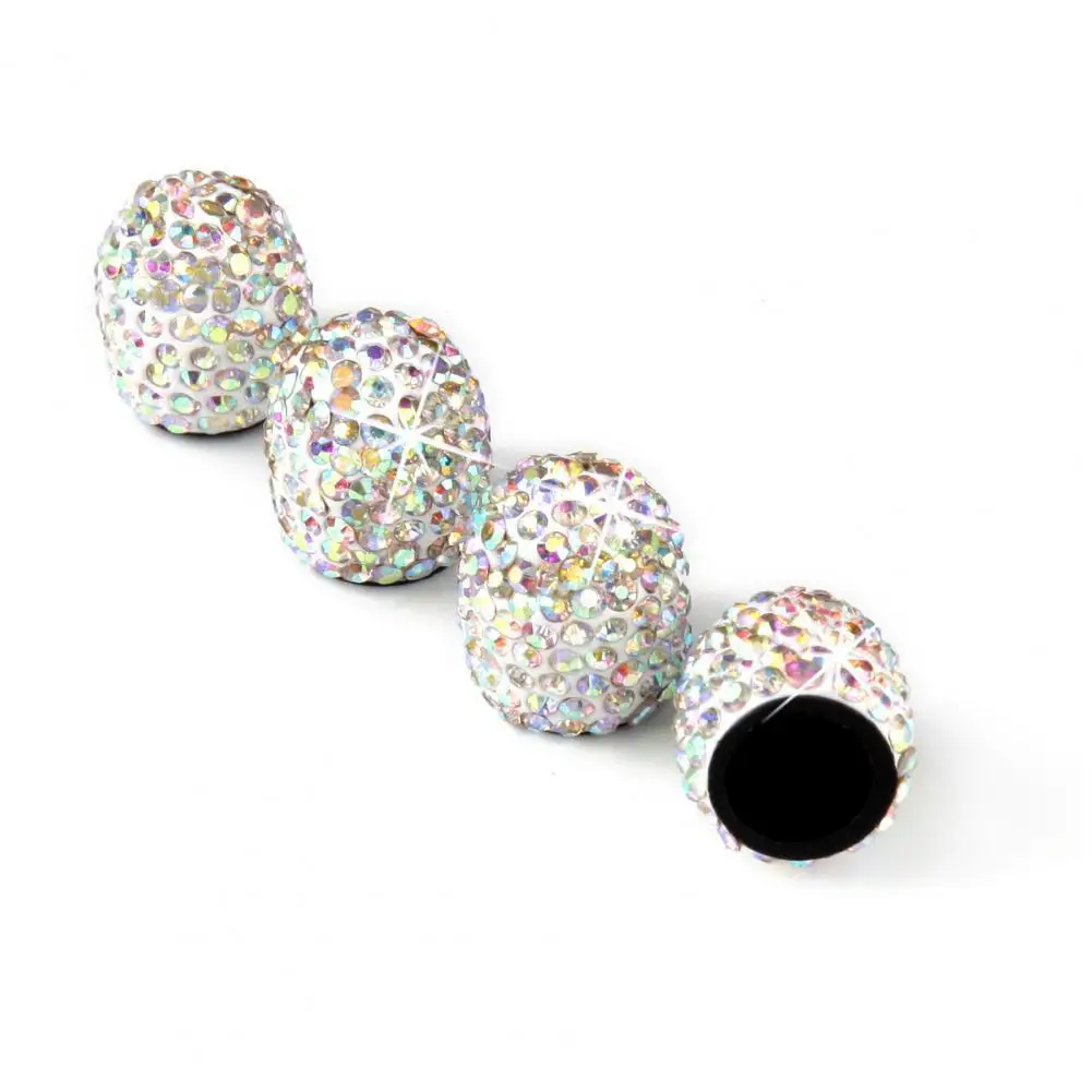 

4Pcs Rhinestones Stem Cover Compact Valve Cap Attractive Polymer Clay Bling Rhinestones Tire Air Dust Cap Car Accessories