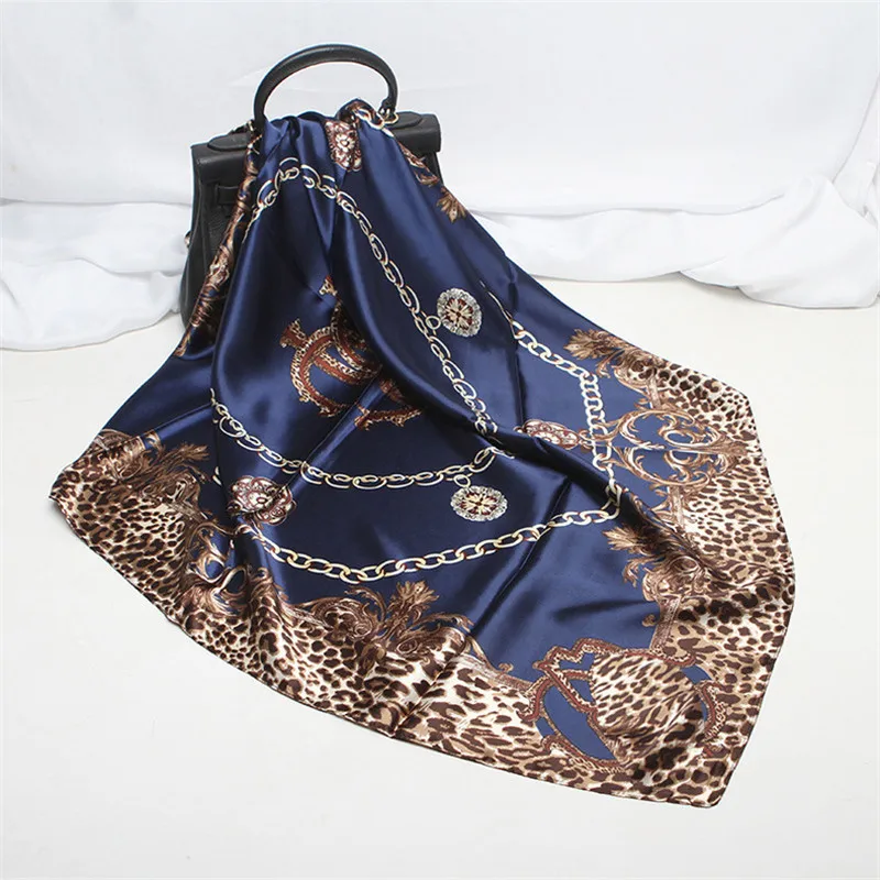 

Silk Scarves Women Print Foulard Satin Square Head Hijab Scarfs For Ladies Luxury Brand Shawls 90cm Bandana female Muslim Wraps