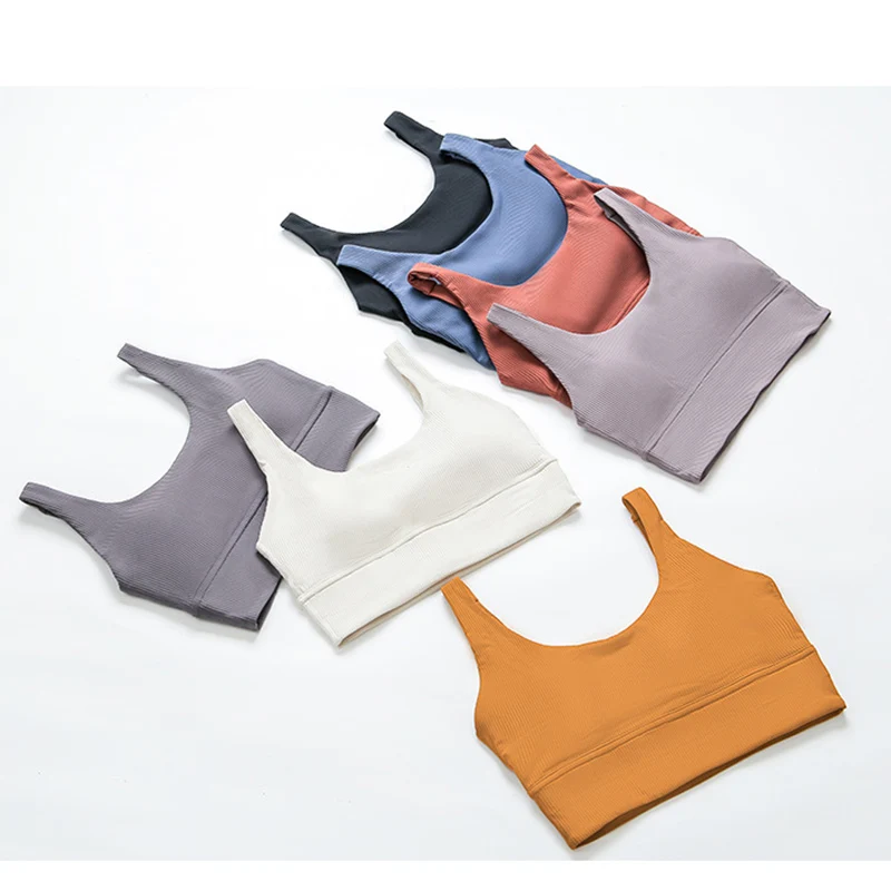 Ribbed Cotton Women Yoga Sport Bra Fitness Running Vest Sleep Underwear Padded Crop Tops Gym Top Bras Athletic Sportswear