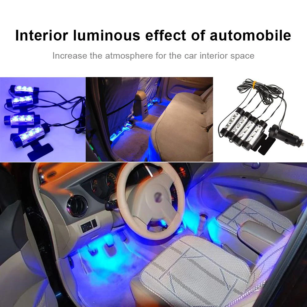 Car One with Four Atmosphere Lights Interior Decoration Foot LED Glowing Blue Light Accessories Decorative Lamps Strips | Автомобили и