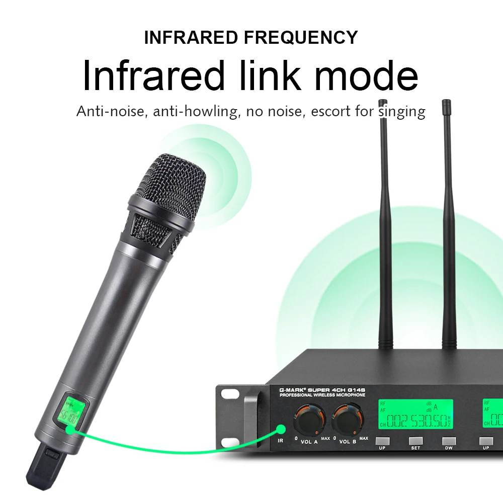Беспроводная микрофонная система G-MARK Super G14S UHF 4 канала ручной металлический