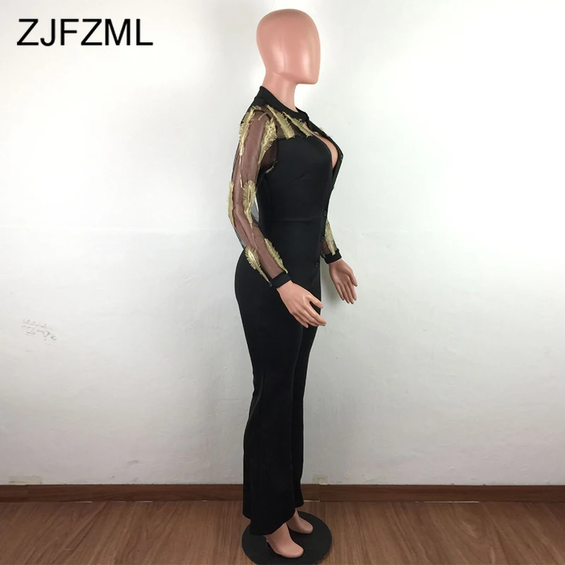 Пикантные сетчатые комбинезоны с вышивкой перьев женские офисные длинным