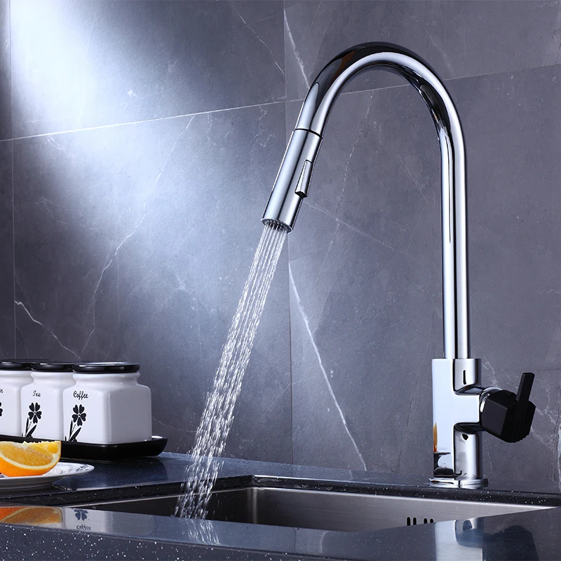 

Single handle brass pull out kitchen faucet
