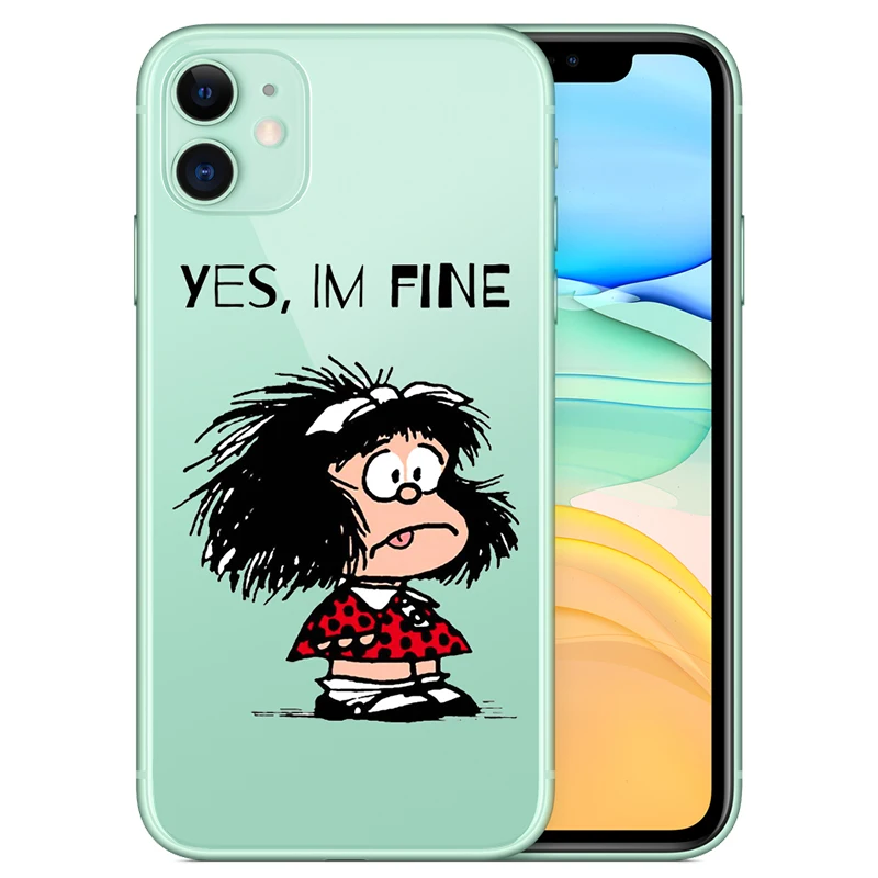 

Funny Cute Cartoon Mafalda Sover phone Case for iPhone 12 11 Pro MAX SE2020 6 6S 7 8Plus XR XS MAX Clear Silicone TPU Shell Capa