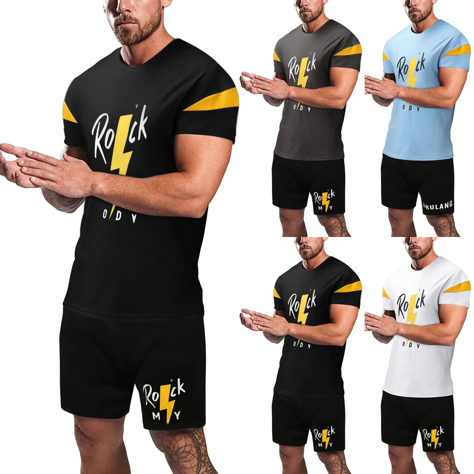 

Мужская хлопковая футболка и спортивные шорты, Быстросохнущий повседневный костюм для бега с коротким рукавом, комплект из 2 предметов, поп...