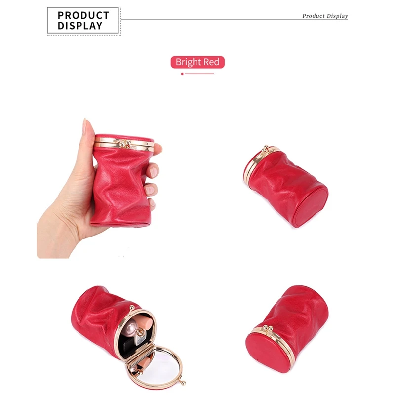 

Portable Leather Lipstick Storage Pouch with Mirror Perfume Jewelry Organizer Pocket Mini Cosmetic Bag Black