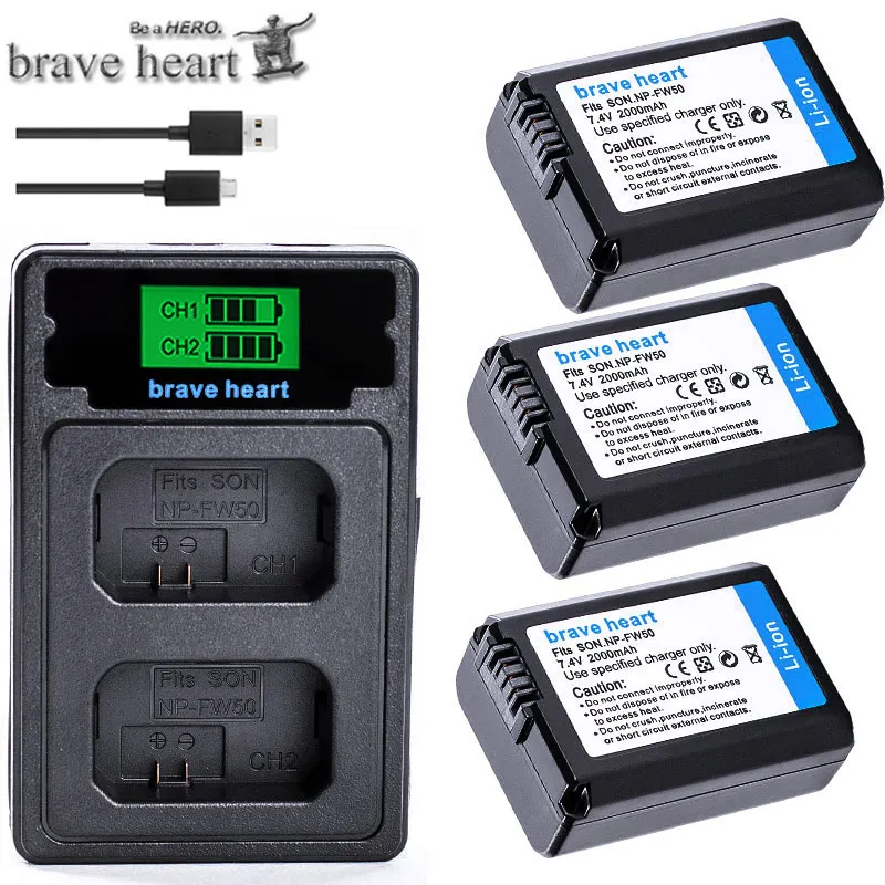 charger and 3battery 4 шт. 2000 мА/ч, NP-FW50 NP FW50 Батарея+ светодиодный USB двойной Зарядное устройство для sony Alpha a6500 a6300 a7 7R a7R a7R II a7II NEX-3 NEX-3N NEX-5 - Цвет: charger and 3battery