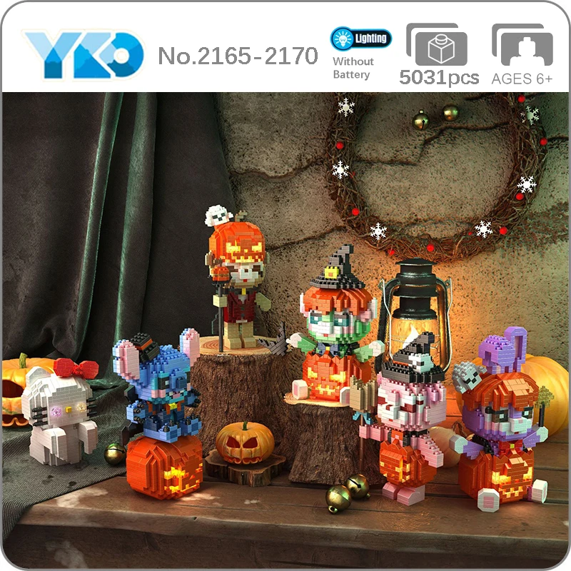 YKO-Mini bloques de construcción 3D para niños, juguete de ladrillos para armar Halloween, calabaza, conejo, gato, oso, mago, vampiro, fantasma, Animal, sin caja