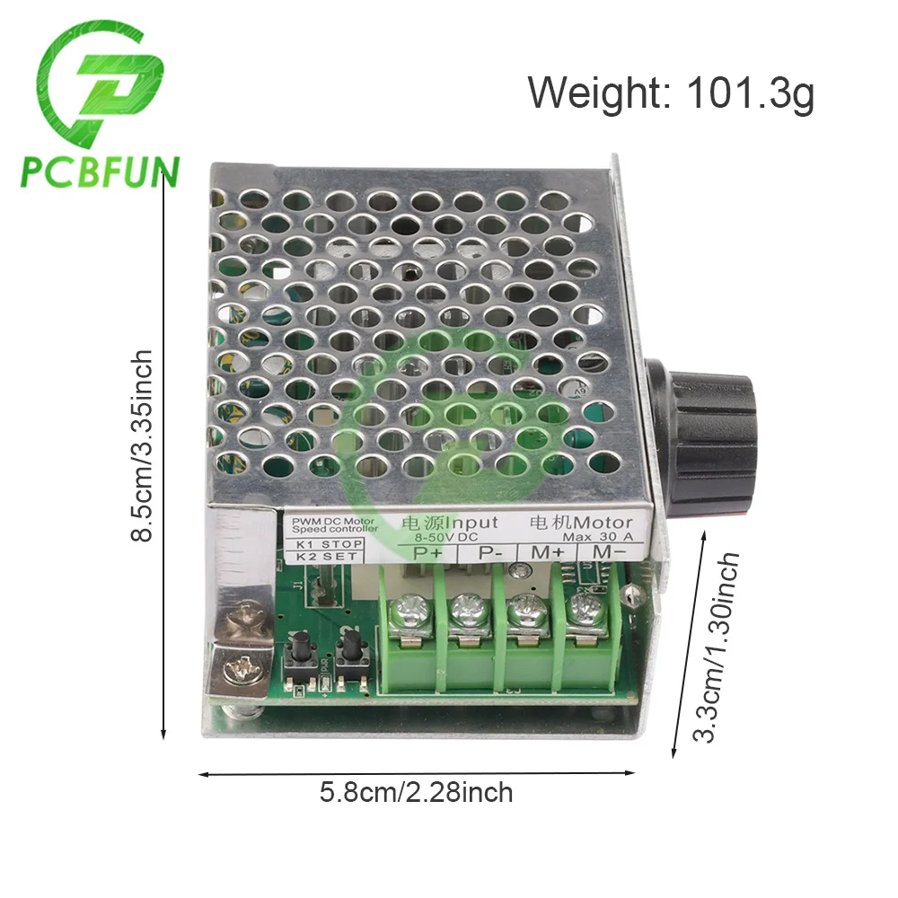 Интеллектуальная защита тока 30A PWM DC щеточный контроллер скорости двигателя 8-50V