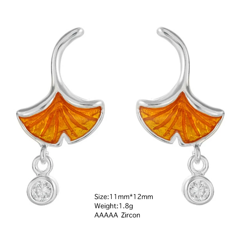 

Simple Ginkgo Leaf Mori Epoxy Plant Cubic Zirconia Sterling Silver Earrings For Women 925 Trendy Bling Jewelry Wholesale