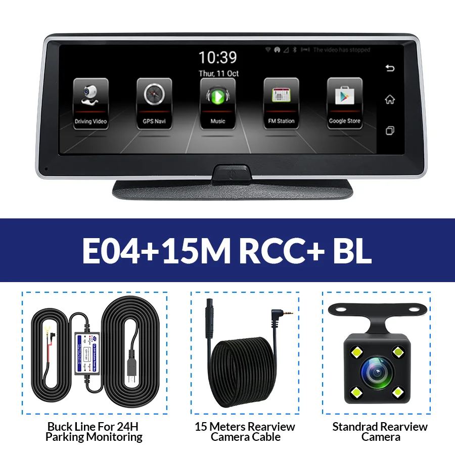 E04-15M RCC-BL E-ACE, Автомобильный видеорегистратор, 8 дюймов, автомобильная камера, 4G, Android FHD, 1080 P, видео регистратор, gps навигация, ADAS, удаленный монитор, видеорегистратор с двумя объективами - Название цвета: E04-15M RCC-BL