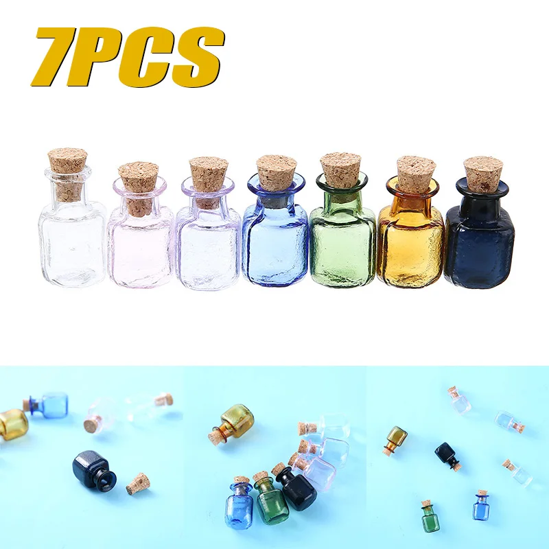 7 шт./компл. Мини Стеклянная бутылка прямоугольник милые крошечные баночки