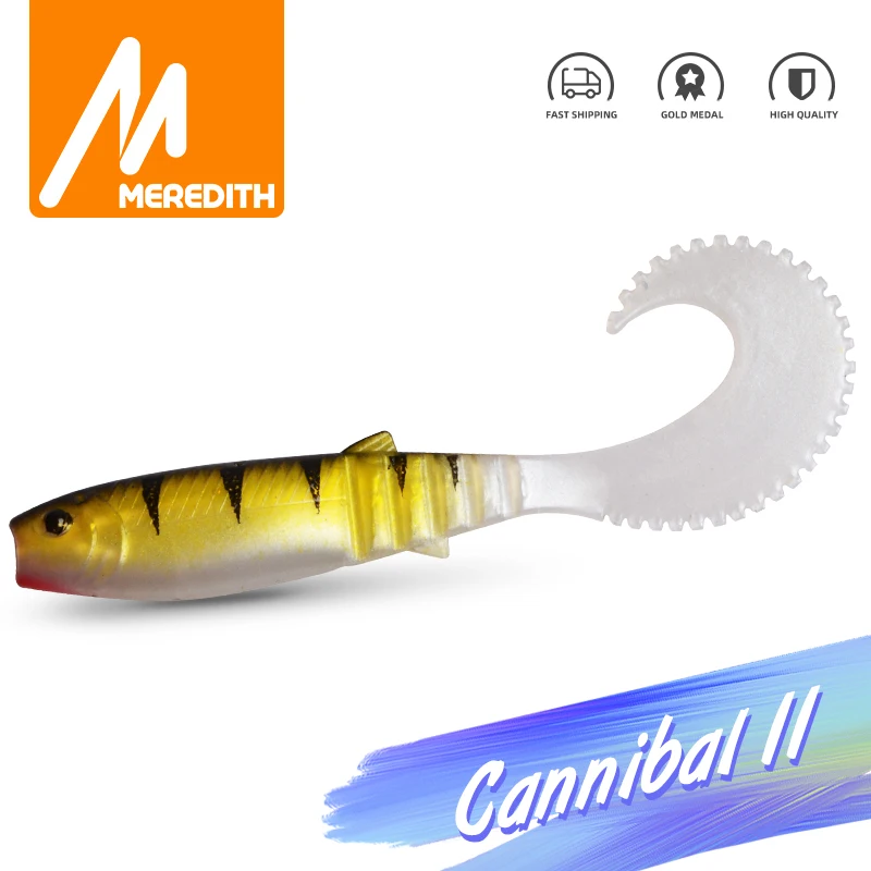 MEREDITH Cannibal изогнутый хвост 70 мм 90 110 рыболовная мягкая искусственная приманка |