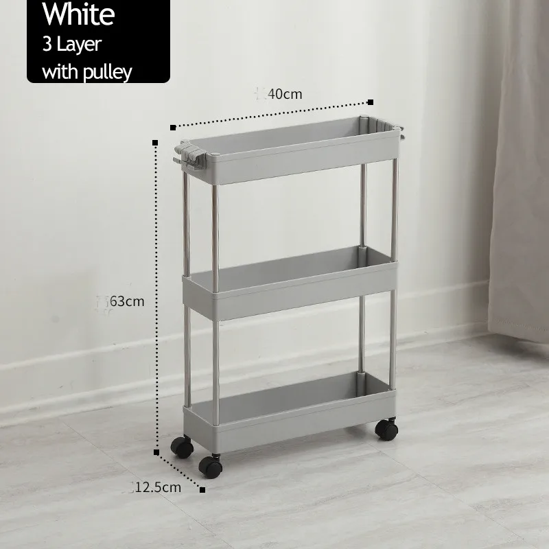 Grey-3 Layer 2/3/4 Слои Gap стеллаж для хранения Кухня тонкий слайд башня подвижные собрать Пластик Ванная комната полка колеса Экономия пространства Организатор - Цвет: Grey-3 Layer