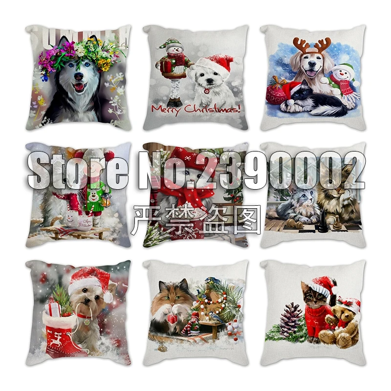 

Christmas dog Cushion Covers animals Cushion Cover Decorative Linen Pillow Case Home Decoration Decorative Pillowcase Pillows