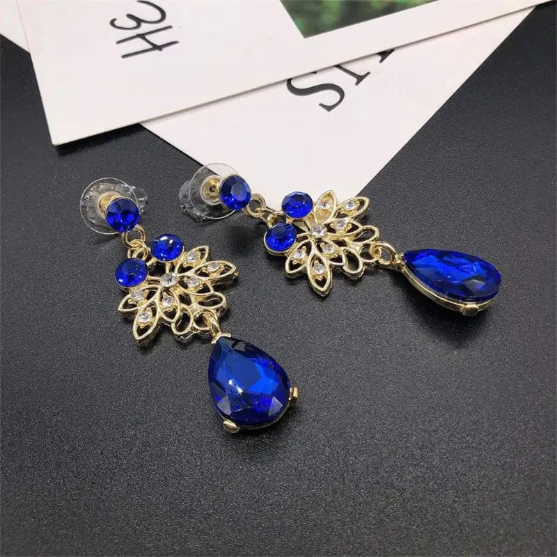 Синий элегантный цветочный Ювелирные наборы для невест женщин с украшением в