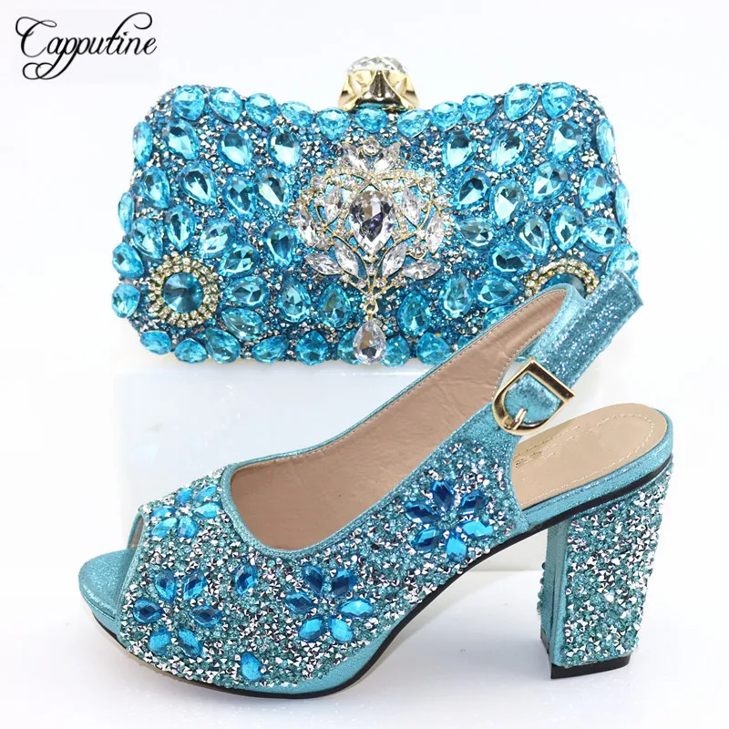 

Amazing Purple Party Set High Heel Shoes And Evening Bag Set With Crystal Stones CR940 Heel Height 9.3CM