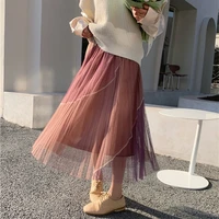 vintage gauze high waist midi skirt for women temperament vetement femme 2021 summer new korean fashion elegant womens clothing