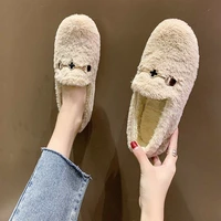winter plush shoes womens peas shoes plus velvet thickening warmth flat bottomed home cotton slippers cotton shoes women