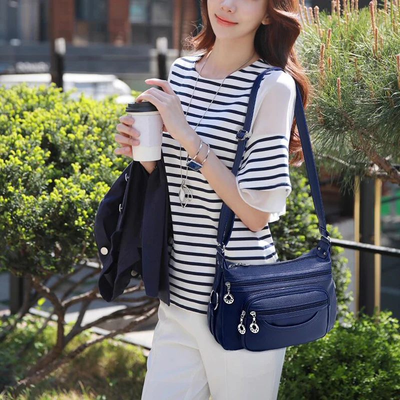

Ladies Casual Hobos Crossbody Bags Women Messenger Bags Soft washed PU Leather Shoulder Bag Female Handbag Zipper Decoration