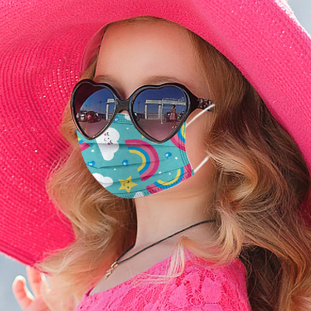 

100pc Children Disposable Face-masks Cartoon Rainbow Print Mascherine 3 Layers Mascarillas De Tela Halloween Cosplay Masker