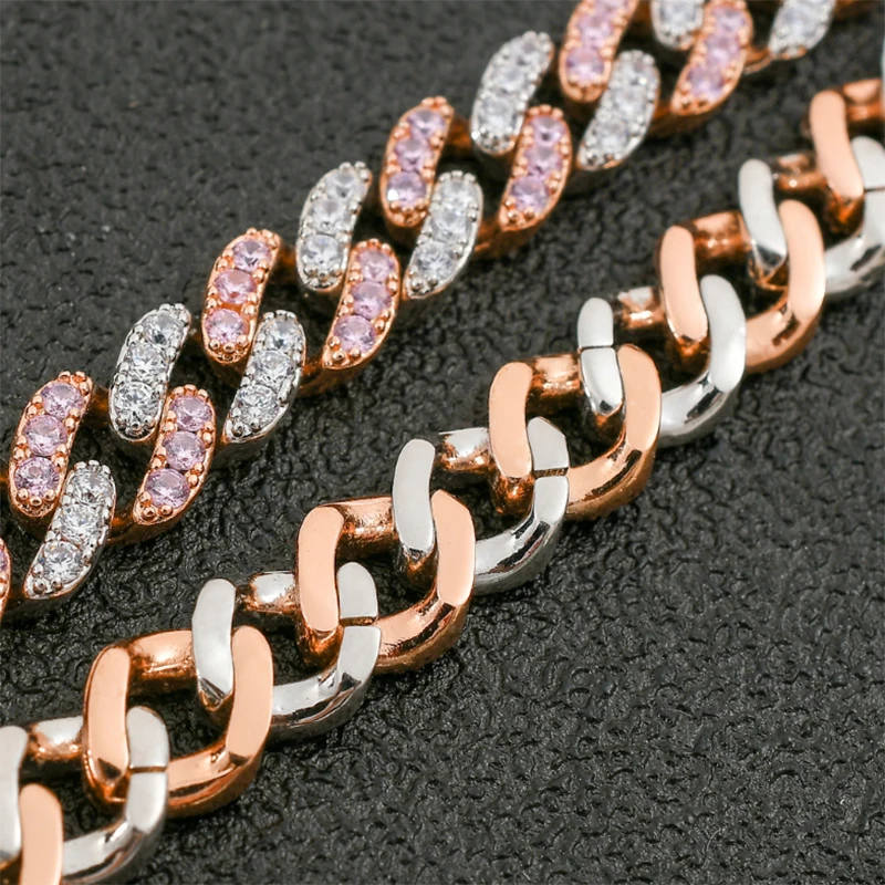 

TOPHIPHOP 9mm Iced Women Necklace Single Row Pink White Zircon Hip Hop Cuban Chain Fashion Body Jewelry Beautifully Boxed