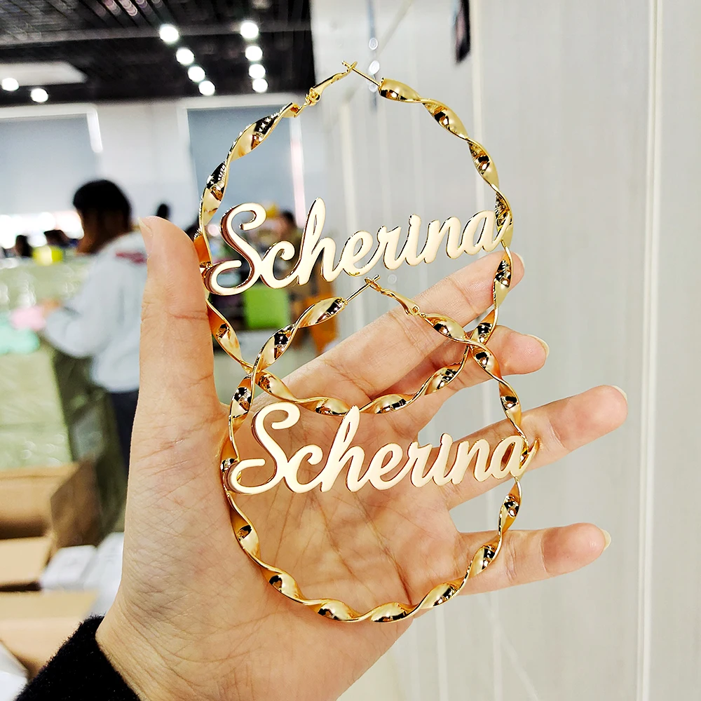 2020 большие серьги-кольца на заказ с именем витые индивидуальные серьги надписями