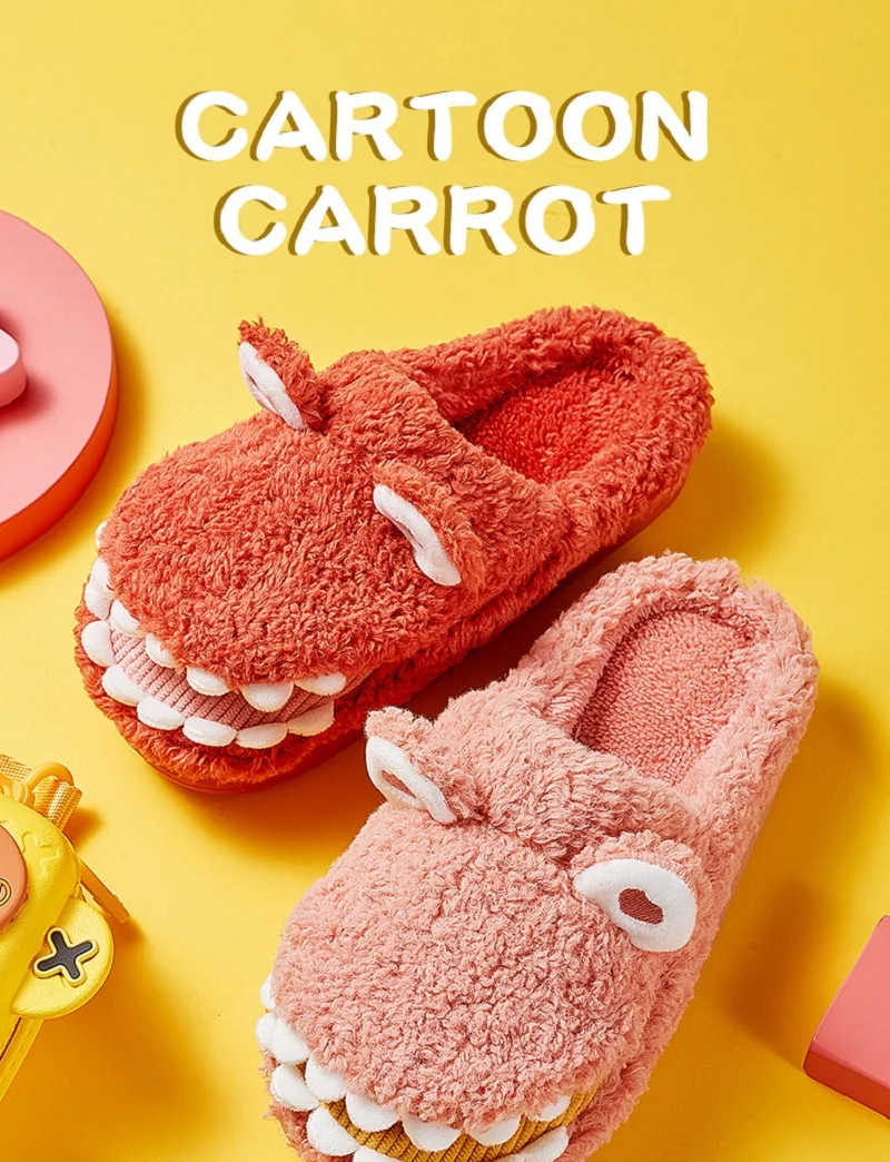 

Детские домашние теплые и нескользящие хлопковые тапочки с мультяшным динозавром для осени и зимы 2021 года для мужчин, женщин и детей