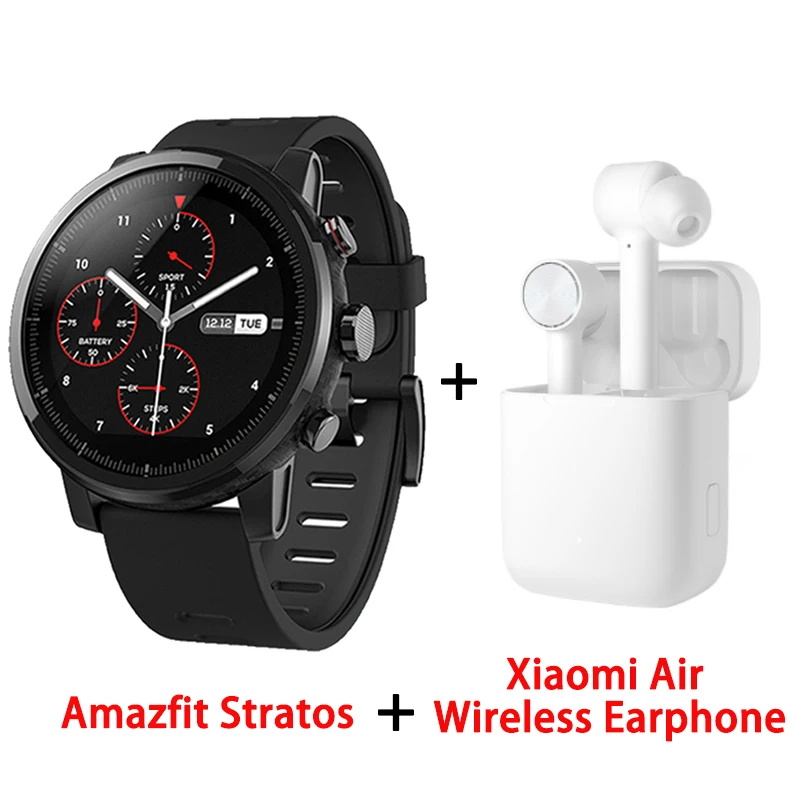 ADD Air Earphone Amazfit Stratos умные часы приложение Ver 2 gps монитор сердечного ритма 5 атм водонепроницаемый Xiaomi экосистема умные часы - Цвет: ADD Air Earphone