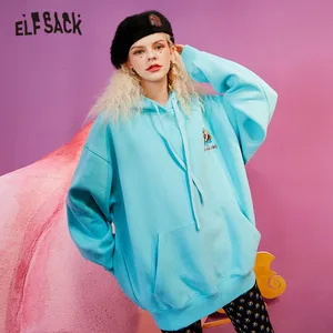Женская толстовка с вышивкой ELFSACK Monkey King, Повседневная Толстовка Оверсайз с длинным рукавом, корейский Повседневный Топ-Тедди для весны, 2021