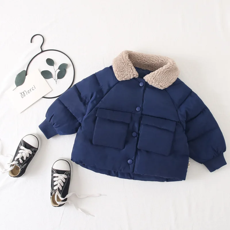 Синий Children Coat Baby girls coats padded jackets winter Kids Warm lapel Outerwear Coat toddler Parker jacket Outerwear clothes - Цвет: Синий