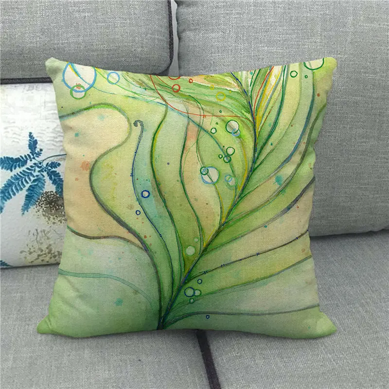 Разноцветный декоративный чехол-наволочка с изображением павлиньих перьев 18x18